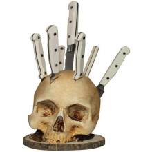 Portacoltelli a forma di teschio di zombie, supporto da cucina gotico per decorazioni di Halloween VHV