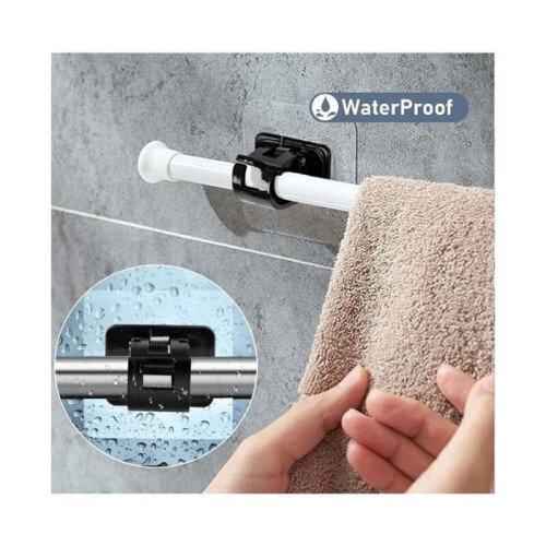 Set di 8 supporti per aste per tende, supporto per aste senza foratura, supporto per aste trasparente autoadesivo, nero VHV 2