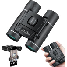300x25 Compact Binoculars for Adults/Kids, Waterproof Mini Scope with Phone Adapter for Outdoor Use(Black)