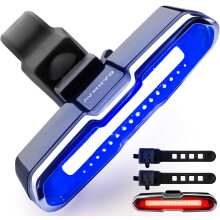 Bicycle Rear Light Red/Blue, Bike Tail Light Rechargeable 168 Lumens Bike Tail Light Battery USB (Black)