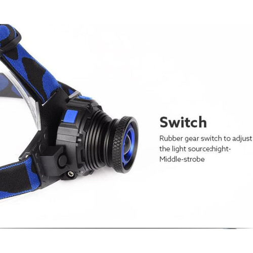 LED Strong Light Long-Range Headlight Rotary Focusing Direct Charging and Charging Portable Light (Blue) 2