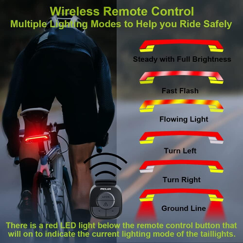 Smart Bike Tail Light with Turn Signals and Automatic Brake Light Wireless Remote Control Light(Black) 1