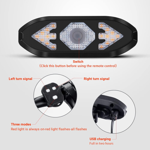 Bike Tail Light with Turn Signals Wireless Remote Control Waterproof Bicycle Rear Light Back USB (Black) 1