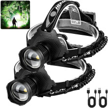 Rechargeable Headlamp,3000 Lumens LED Super Bright Head Lamp with 5 Lighting Modes, USB Rechargeable(Black)