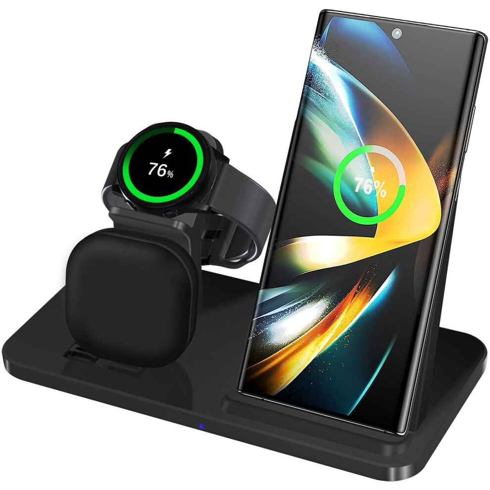 3 In 1 Wireless Charger, 15W Fast Wireless Charging Station Stand For Samsung Galaxy (Black) Black 6976918068750