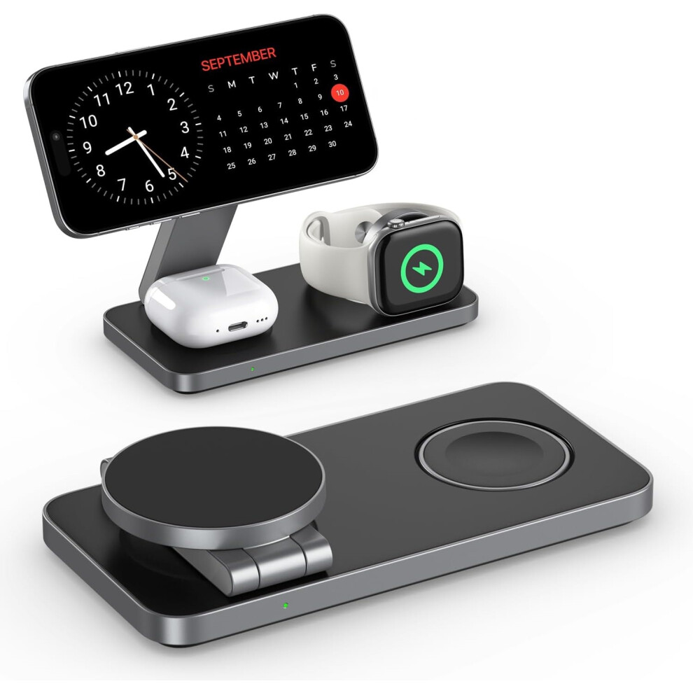 Photos - Other for Mobile 3 in 1 Wireless Charging Station for iPhone Magnetic Portable, Fast Wireless Charger Stand for iPhone(Black)