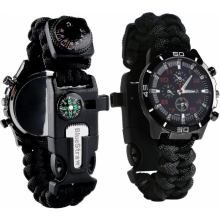 (1 STUKS) Survival Paracord Noodhulparmband, Mannen Vrouwen Met Klok/fluitje/vuurstarter/schraper/kompas En Thermometer, 6 In 1 Multifunct