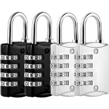 Set di 4 lucchetti con combinazione VHV a 4 cifre, piccolo lucchetto con combinazione in metallo per valigie, aerei e armadietti per bagagli, nero