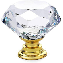 Set di 2 maniglie per ante e cassetti – cristallo trasparente, base in oro a forma di diamante – 30 mm VHV