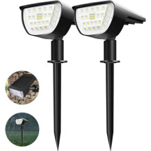 Confezione da 2 faretti solari da esterno a 32 LED, impermeabili IP65, bianco freddo, con 3 modalità di luce, faretto solare VHV
