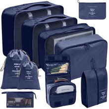 Organizer per bagagli - Borse portaoggetti per valigie - Blu scuro - 10 pezzi - Chiusura con cerniera - Unisex