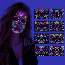 Tatuaggi temporanei - Non tossici - Confezione da 8 - Neon UV Glow - Teschio di zucchero - Halloween