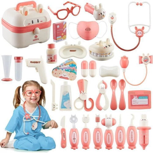 Set di gioco di ruolo da dottore da 43 pezzi per bambine di 3, 4 e 5 anni, rosa
