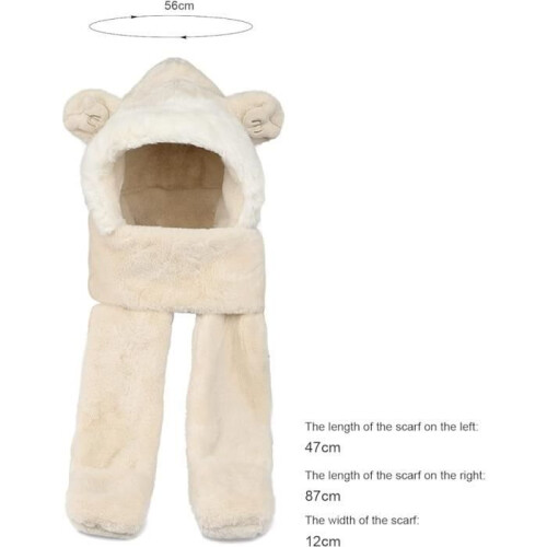 Cappello invernale, sciarpa e guanti in peluche per bambini - Marca - Modello - Beige - Antivento - Caldo 2