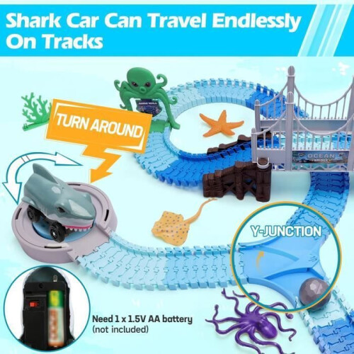 Set di auto da corsa Shark – Tema Oceano – 183 pezzi – Per bambini e bambine dai 3 ai 9 anni 1