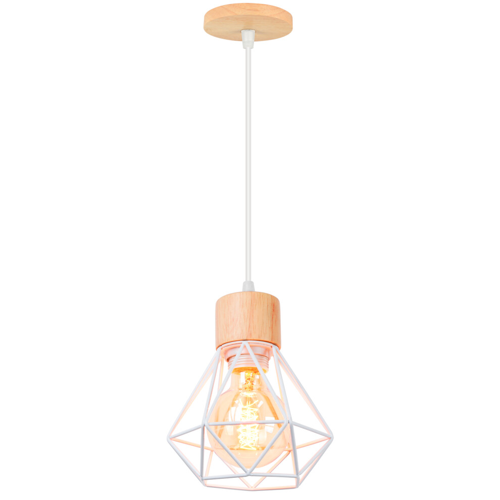 Retro Pendant Light Vintage Pendant Light White Modern Pendant Lamp Indoor Pendant Light Metal Wood Hanging Light