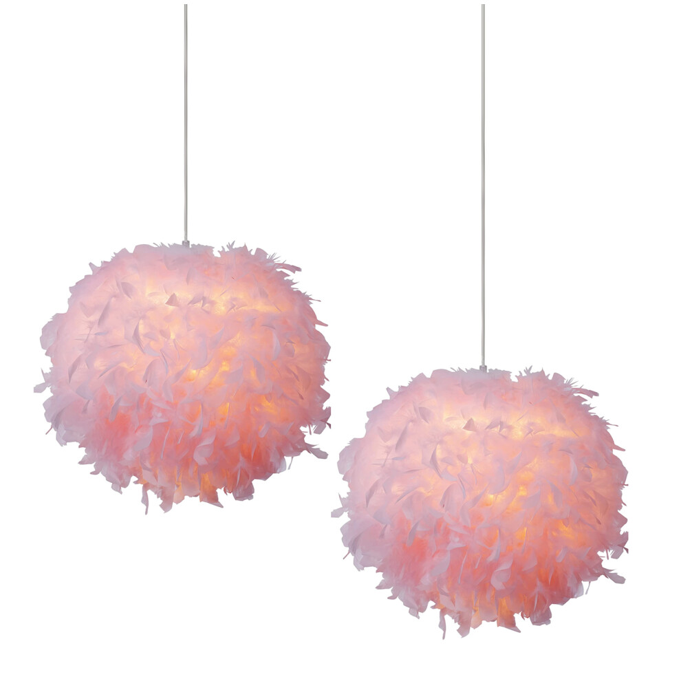(2PCS) Lampe À Suspension Moderne en Plumes Plafonnier en Plumes Moelleuses, Abat-Jour Plume, Pour Chambre, Salon, Mariage (Rose)