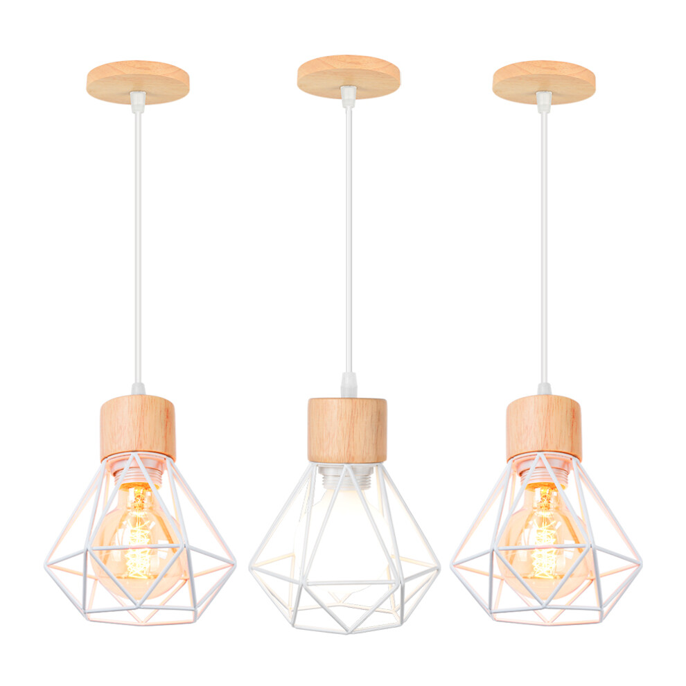 Retro Pendant Light Vintage Pendant Light White Modern Pendant Lamp Indoor Pendant Light Metal Wood Hanging Light (3PCS)