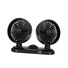 Mini Electric Fan for Car 2 Usb Ports Dual Head Rotating Low Noise 360 Adjustment Suitable for Vehicle Bus Home Office