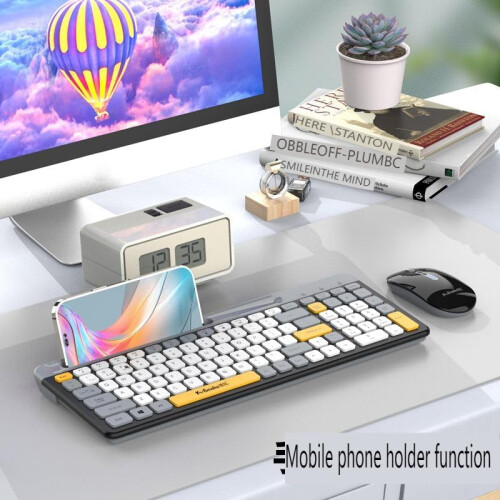 Wireless Keyboard and Mouse Set, Dual Mode Bluetooth  2.4G, 400mAh Rechargeable Battery, Phone Holder, TypeC Charging 2