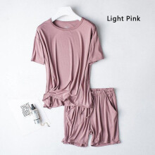 (XXL, as the picture) 2025 Summer New Pajama Set Women's Modal Short Sleeve Shorts Two Piece Set Ladies Solid Loose Large T-shirt Homewear Women Shirt