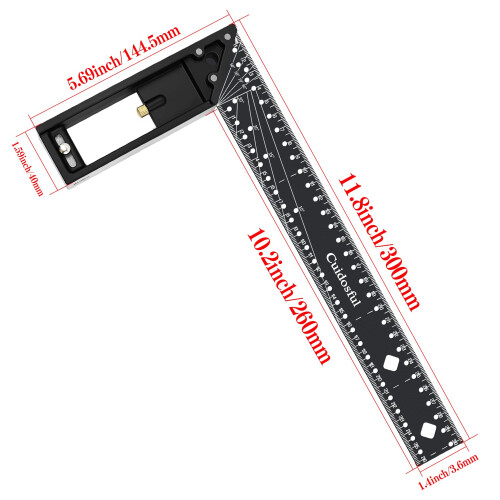 Precision MultiAngle Measuring Ruler,1090 Combination Framing Square with Marking Holes 2