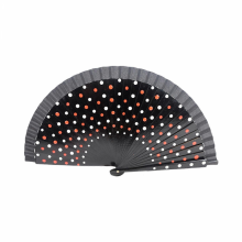 (1) Ventaglio pieghevole in legno con motivo a pois, accessori per abbigliamento, spettacoli di danza classica spagnola, ventaglio portatile