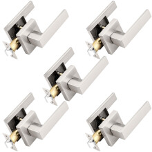 Square Passage Door Levers Set for Hall or Closet, Satin Nickel Interior Door Handles, 5 Pack