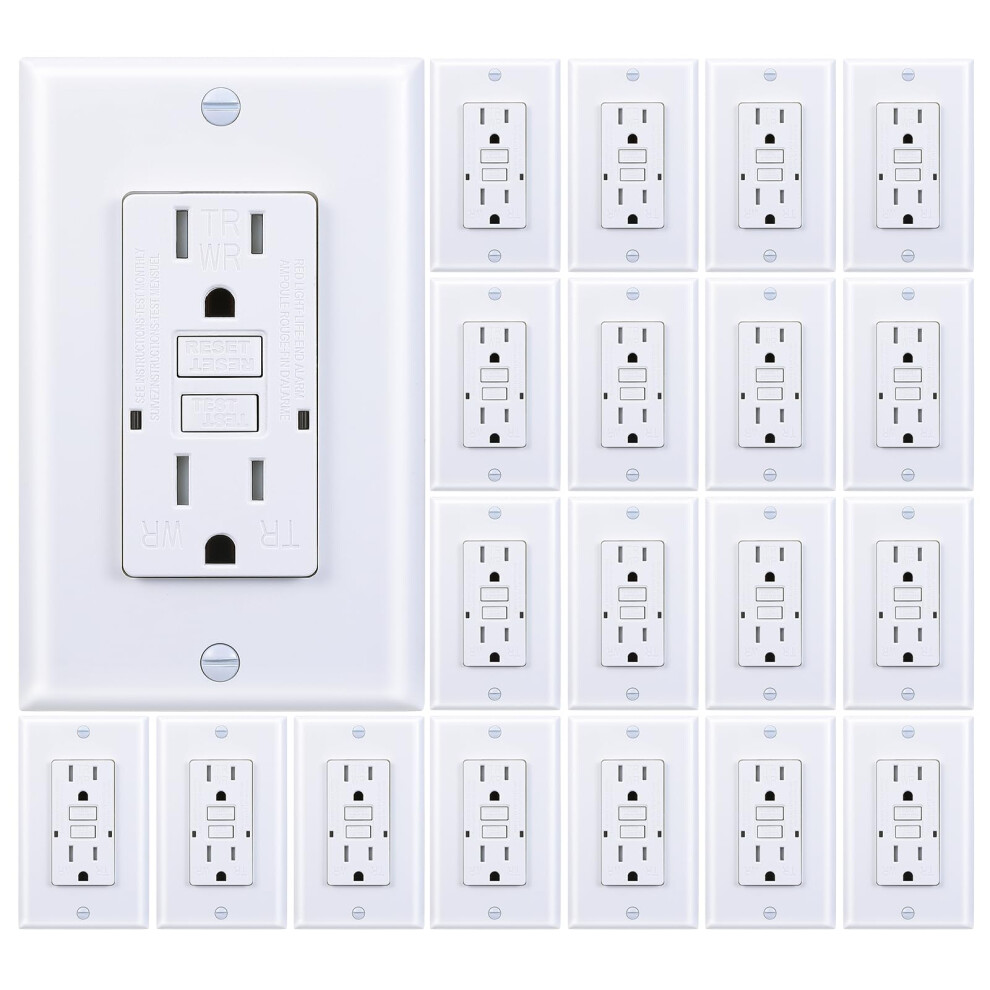 15 Amp GFCI Outlet, Tamper-Resistant, Weather Resistant Receptacle Indoor or Outdoor Use, LED Indicator