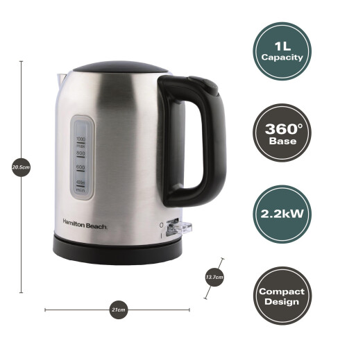 Hamilton Beach Hamilton Beach, Electric Kettle, Compact, 1L, Brushed, HB02403B1 2