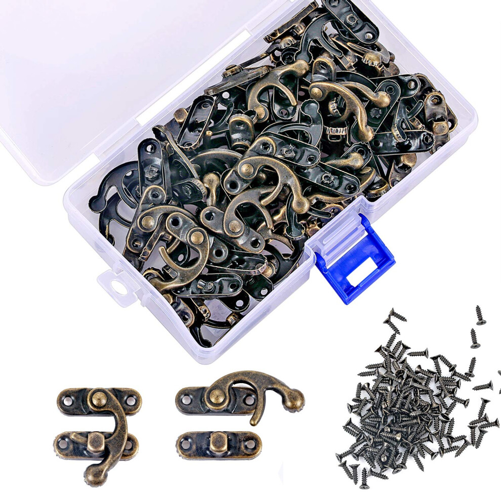 80 Pieces Jewelry Box Hardware Bronze Tone Antique Right Latch Hook Hasp Horn Lock (160, Bronze) 940534624887
