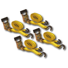 (R) 4PC 11/2' x 15 ft Ratchet Cargo Tie Down Straps 3000lbs Dual JHooks (Yellow)