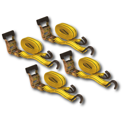 (R) 4PC 11/2' x 15 ft Ratchet Cargo Tie Down Straps 3000lbs Dual JHooks (Yellow)