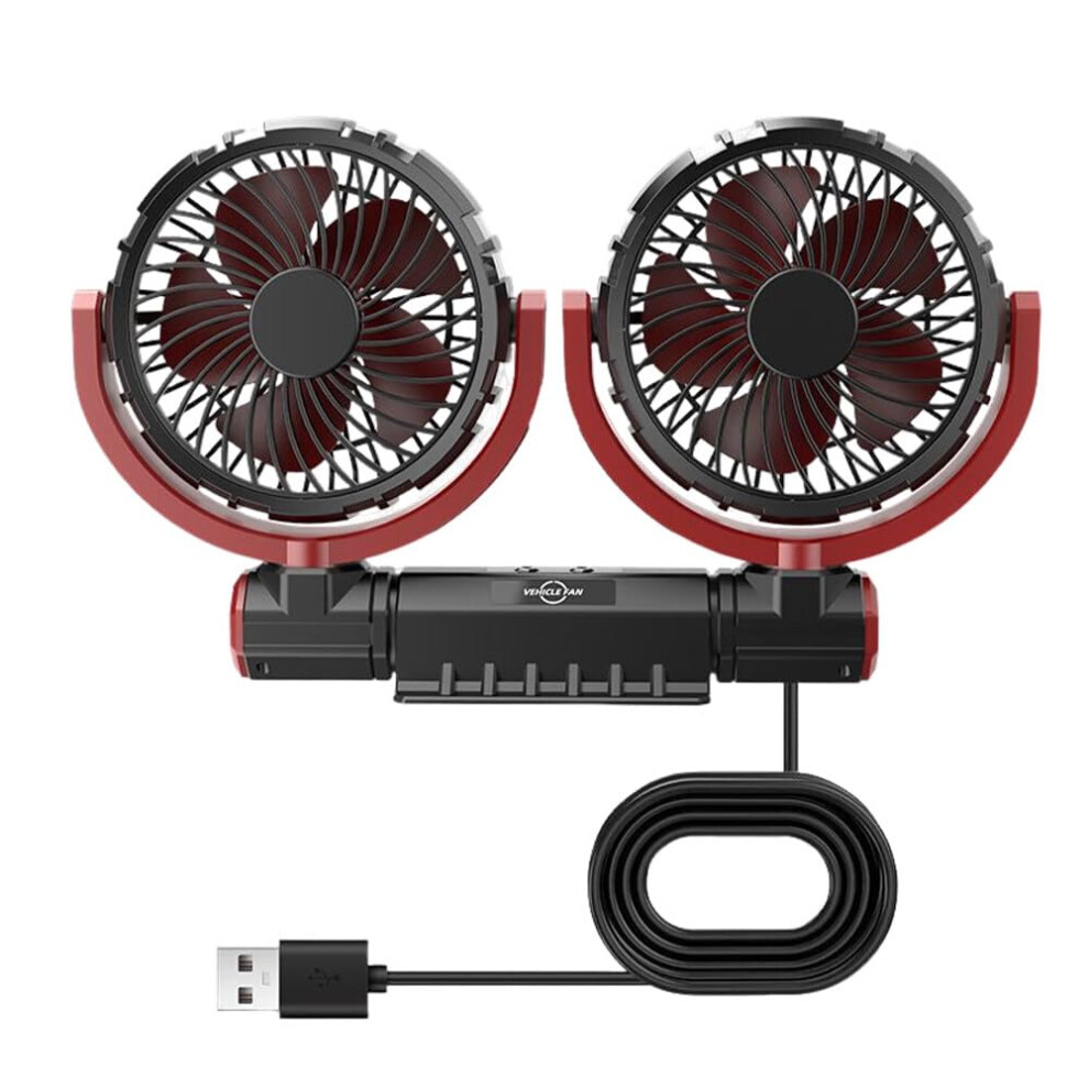 Dual Head Usb Car Fan,5V Dualhead Cooling Fan With 3 Speeds 360 Rotatable 820064725356