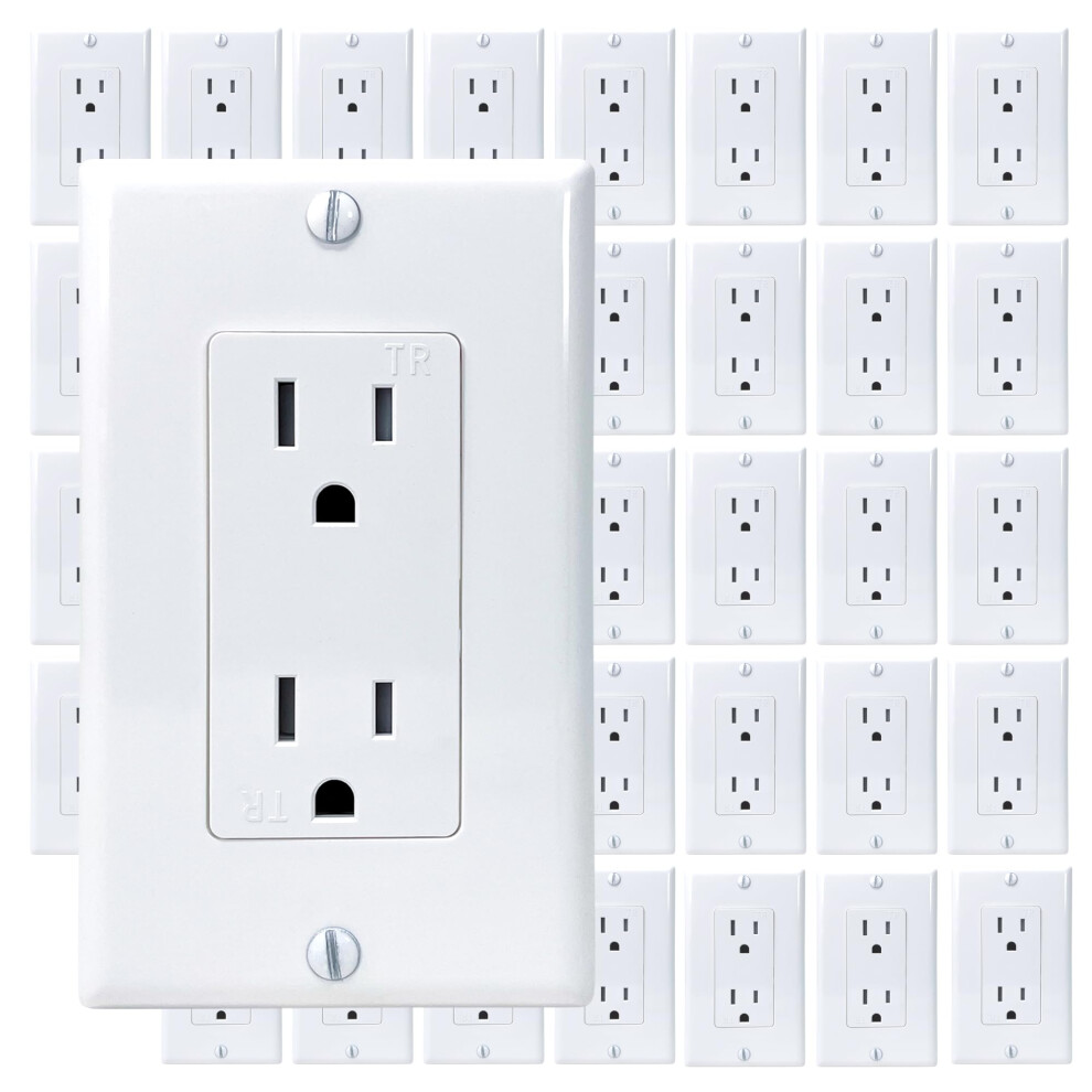 [40-Pack] 15 Amp Decorator Wall Outlet Receptacle, Tamper Resistant, Includes Wall Plate Covers, 125V, White, Ul Certified 940534627130