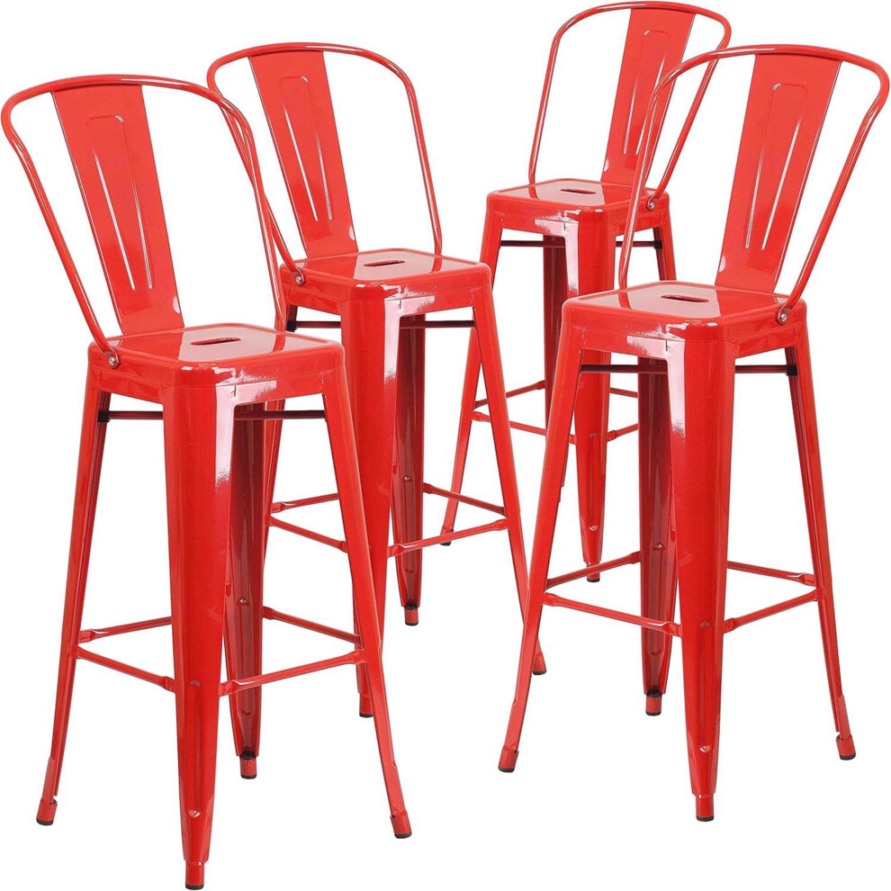 Set of 4 Red 30" Metal Dining Stools