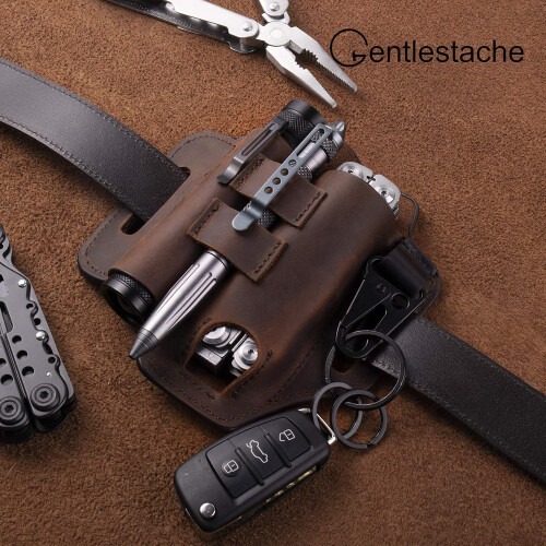 Multitool Belt Sheath, EDC Leather Belt Organizer, Belt Holder with Multitool Pouch 2