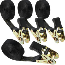 4 Pack 20 Ft x 1 Inch Endless Ratchet Tie Down Straps, Black Polyester, 1760 Lb Break Strength