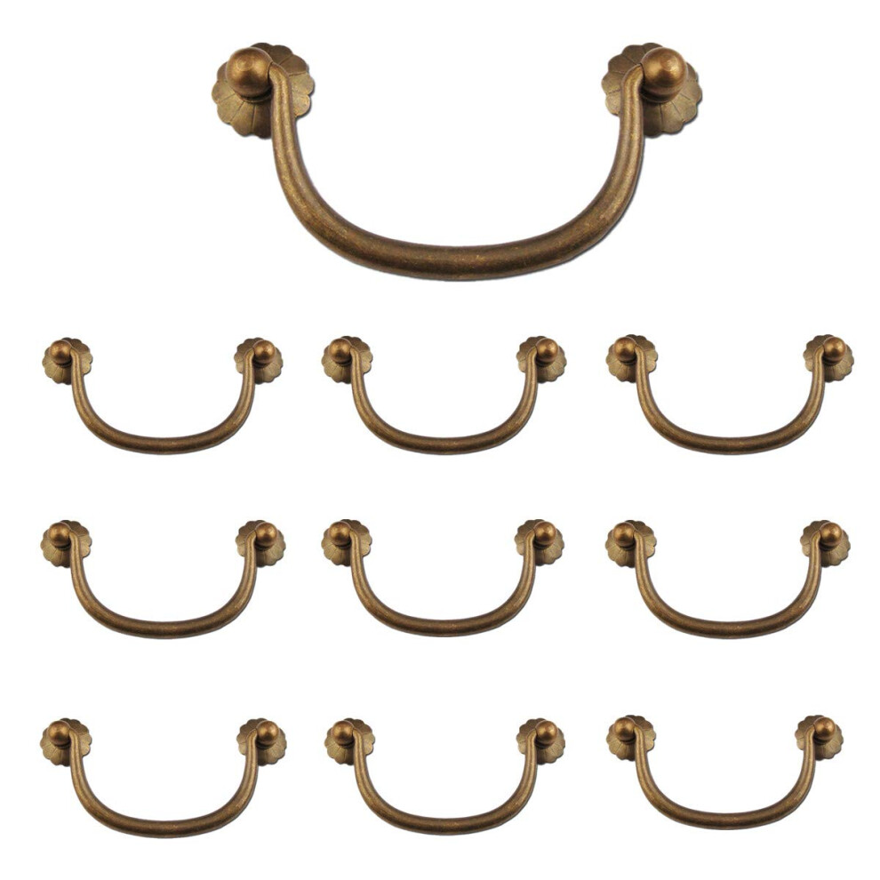 Txinmin 10 Pack Traditional Bail Cabinet Hardware Handle Pull Antique Brass Drawer Pull, 36/7 Inch Hole Centers (98Mm), Black Bronze Tone 820064728074