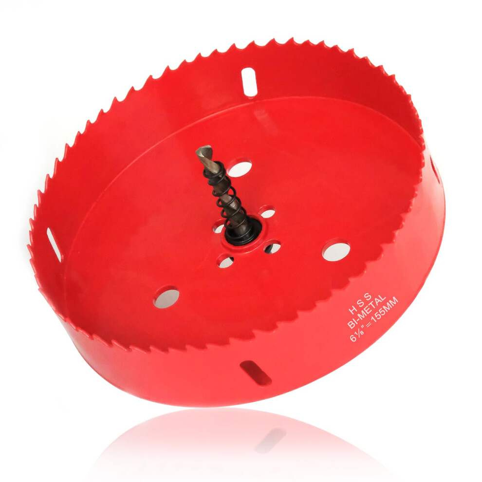 Hole Saw 6 1/8' / 155Mm, Hss Bimetal Drill Hole Cutter With Mandrels For Wood, Drywall, Plastic Plate, Ceiling, Plastboard 820064728135