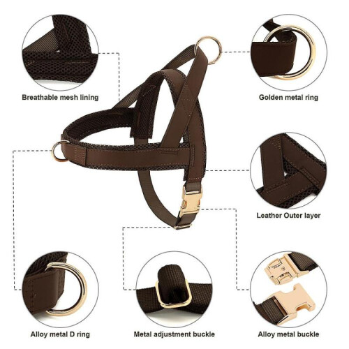 (L:Chest 65-81cm, Brown) No Pull Adjustable Pet Dog Harness Front Leading with Metal Buckle 1