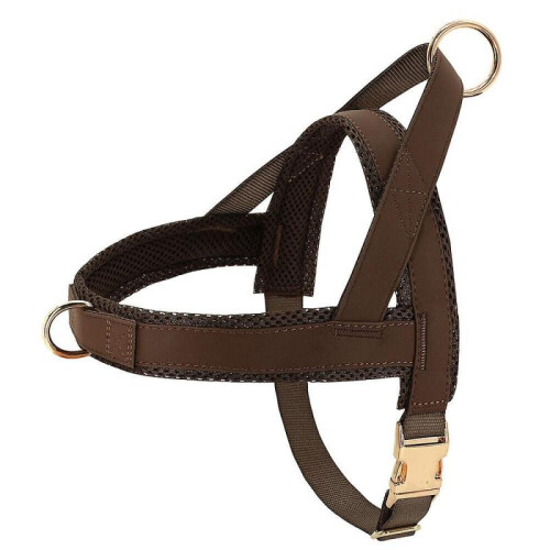 (L:Chest 65-81cm, Brown) No Pull Adjustable Pet Dog Harness Front Leading with Metal Buckle 2