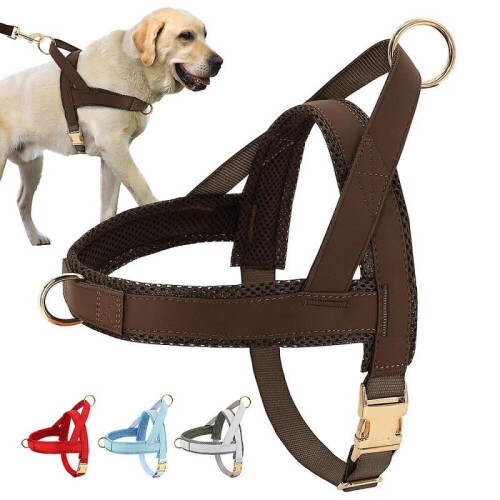(L:Chest 65-81cm, Brown) No Pull Adjustable Pet Dog Harness Front Leading with Metal Buckle