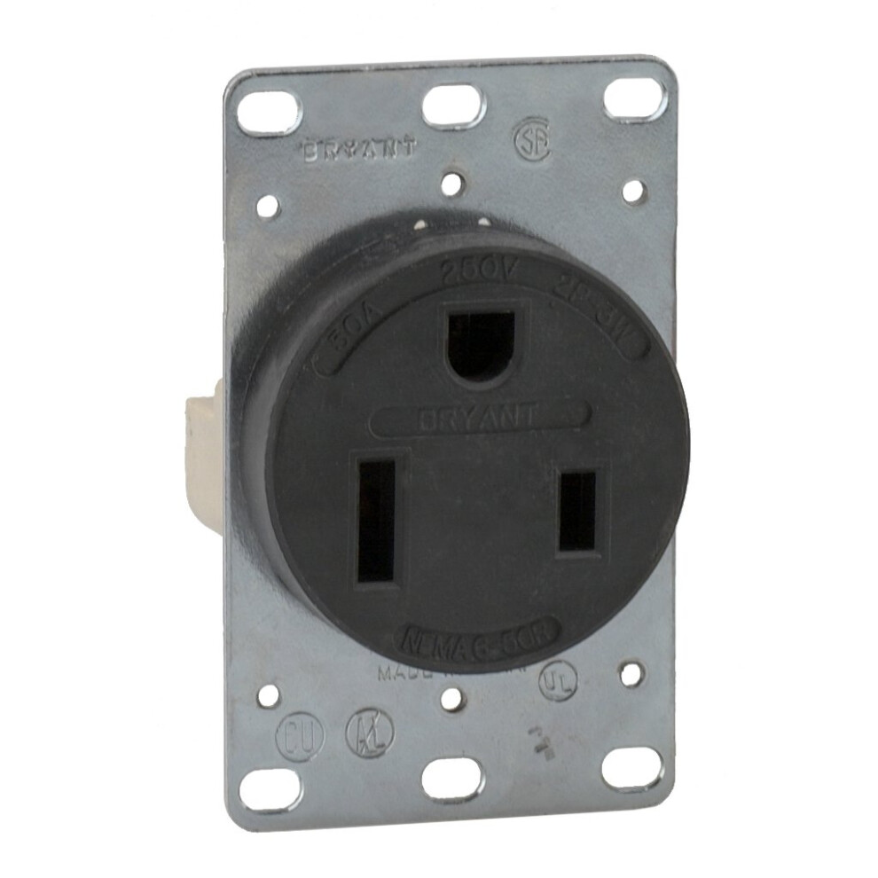 9650Fr 50 Amp 250V Nema 6-50R Flush Straight Blade Receptacle, Black 940534631816