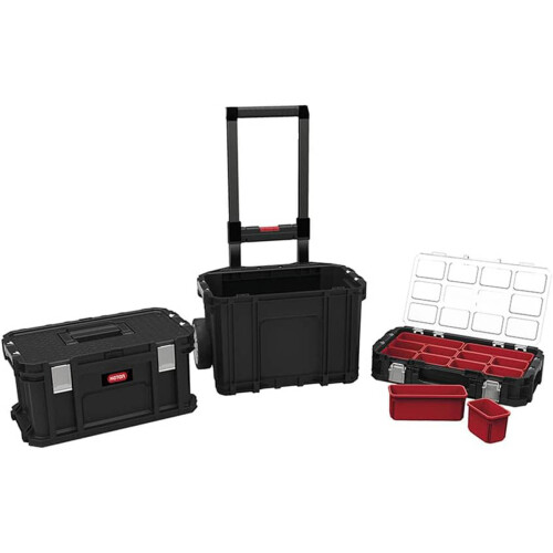 Keter KETER Werkzeugkasten auf Rädern Organizer Tools Set mit 3 Boxen 1