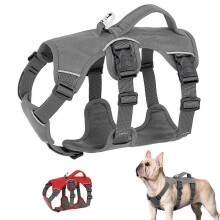 (M:Chest 42-73cm, Grey) Reflective Pet Dog Harness No Pull with Handle Waterproof Adjustable Nylon Vest