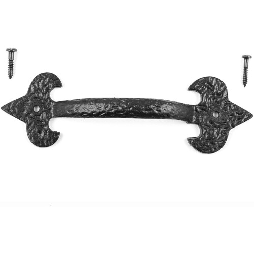 Black Wrought Iron Cabinet Handle 6.5' L Rustic Fleur De Lis Pull Handle Rust Resistant 2