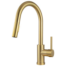 Brushed Gold Kitchen Faucet with Pull-Down Sprayer, Brass Gold Single Hole Kitchen Sink Faucet Ref:mCf