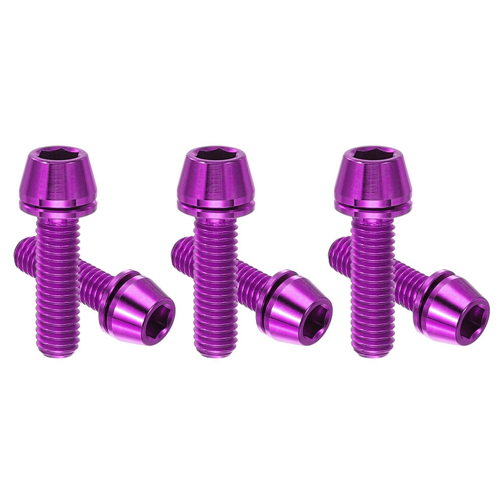 M5x18mm Titanium Bicycle Stem Bolt, 6 Pack Hex Tapered Head Bolt Mountain Bike Screw Replacement With Washer For Bicycle Stem Parts, Purple 940534634350
