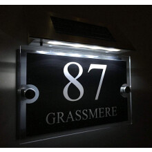 Personalised Solar Light House Signs Plaques Door Numbers 1-9999 Street Name LED For Wall Modern